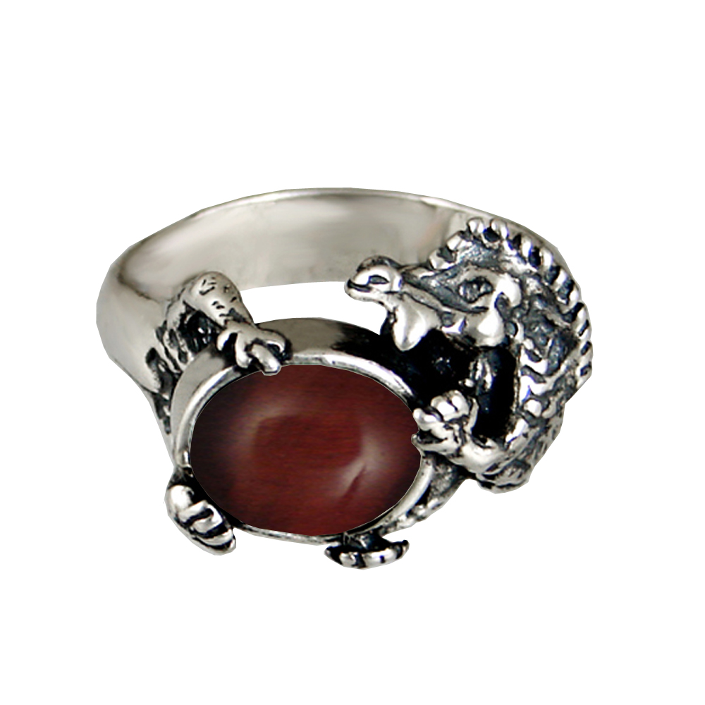 Sterling Silver Dragon Ring With Red Tiger Eye Size 8